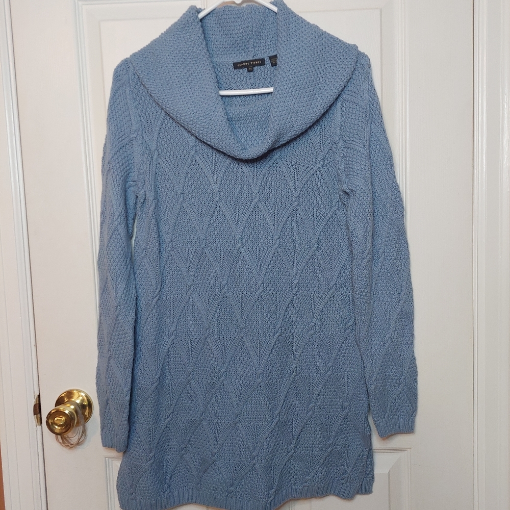 Jeanne Pierre Blue Cowl Neck Cable Waffle Knit Textured Pullover Sweater Size M